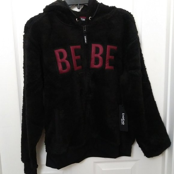 Bebe Sport Black Zip up Hooded Fleece Jacket with Burgundy Logo Medium $99.00 - Picture 16 of 16